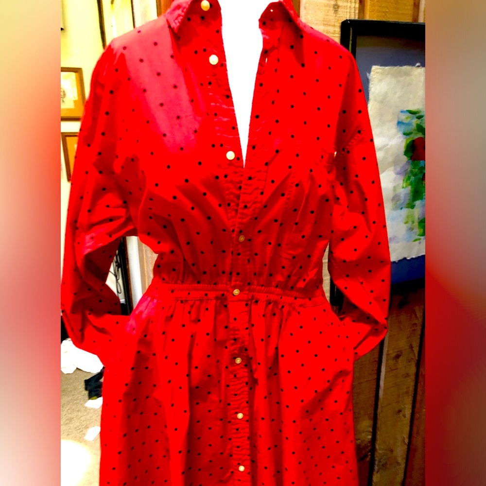 Calvin Klein Red Polka Dot Midi Dress